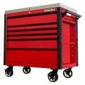 Extreme Tools 41-in 6 Drawer Stainless Steel Sliding Top Deluxe Tool Cart with Bumpers, Red with Black Drawer Pulls